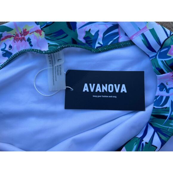 NWT‎ Avanova Hugh Waisted Bikini Bottom Women’s Size Large Floral Palm - Picture 3 of 5